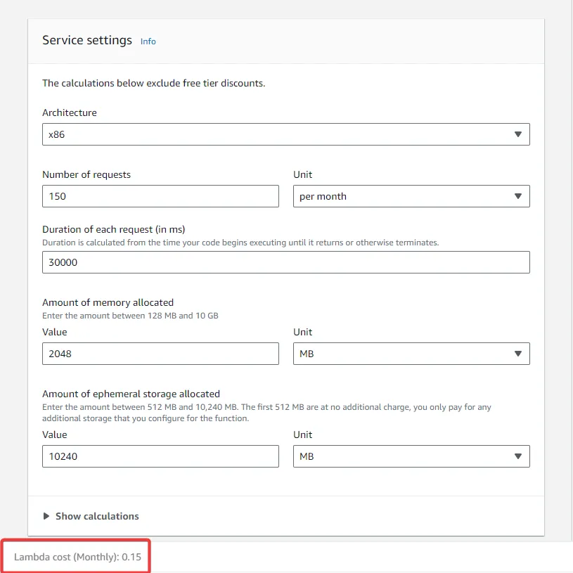 AWS Lambda pricing calculator